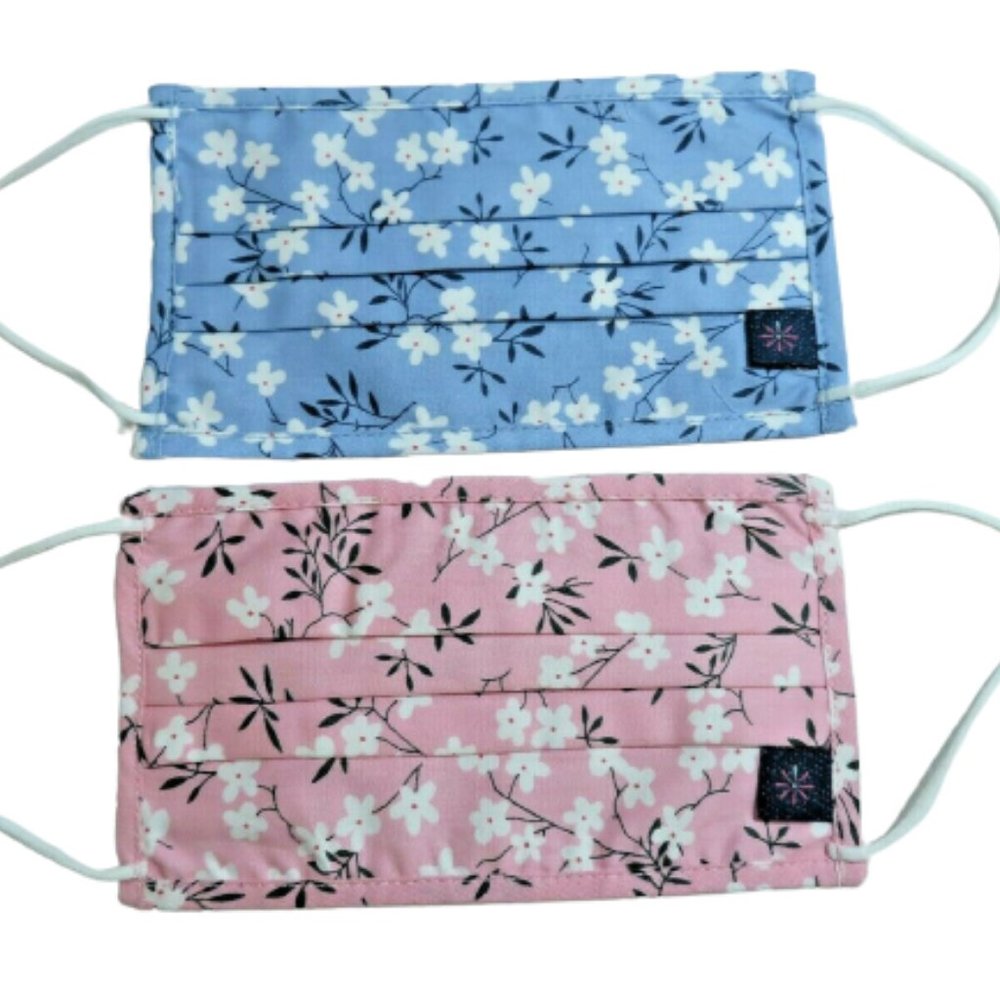 Isaac Mizrahi Live! Set of 2 Floral Printed Cloth Face Coverings Ditsy Pink Blue